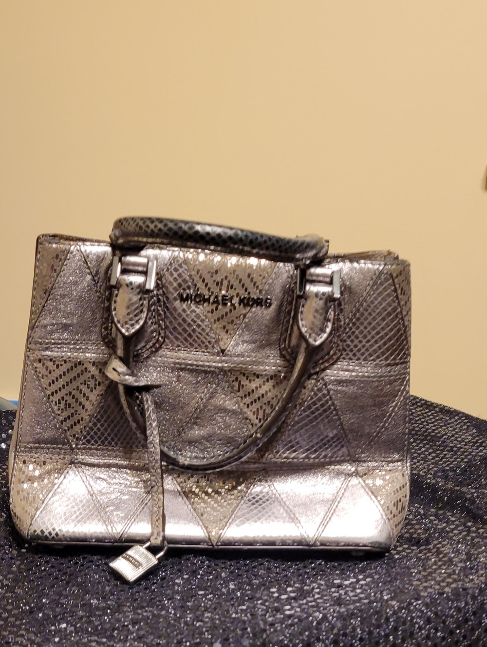 Michael Kors Metallic Silver Patchwork Satchel